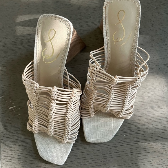 NWT SAM EDELMAN | CREAM LAURETTE WOVEN FAUX LEATHER SUMMER MULE HEELS | SIZE 8 - Picture 4 of 15